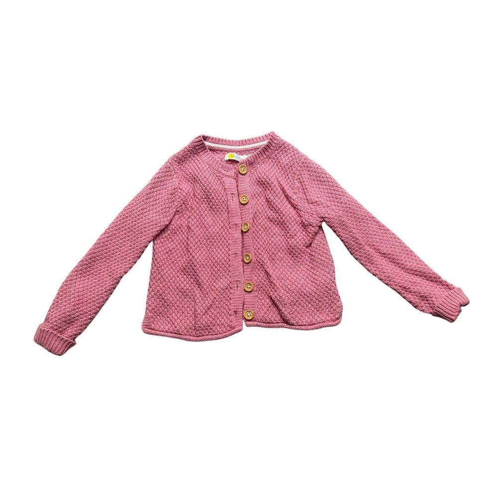 Baby Boden‎ - Pink Cotton Blend Cardigan Chunky Textured Wood Buttons Size 2-3Y